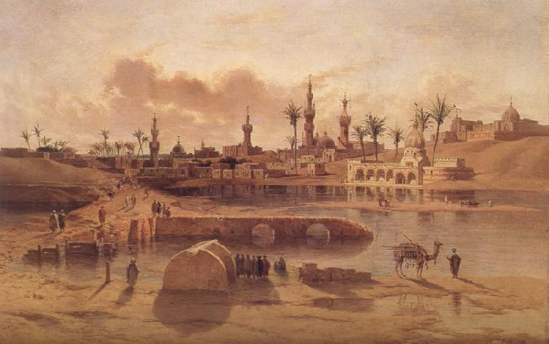 Adrien Dauzats View of Damanhur during the Flooding of the Nile oil painting image